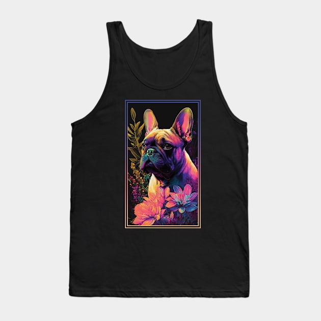 French Bulldog Dog Vibrant Tropical Flower Tall Digital Oil Painting Portrait Tank Top by ArtHouseFlunky